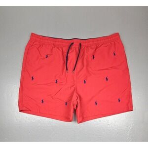 Polo Ralph Lauren Swim Trunks Mens 3XB Big‎ & Tall Red All Over Pony Graphic